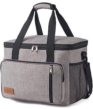 30L Cooler Bag Thermal Insulated Picnic Family Lunch Bag Waterproof Cool Bags Large Shopping Bag for Beach Picnic Camping Travel Grey