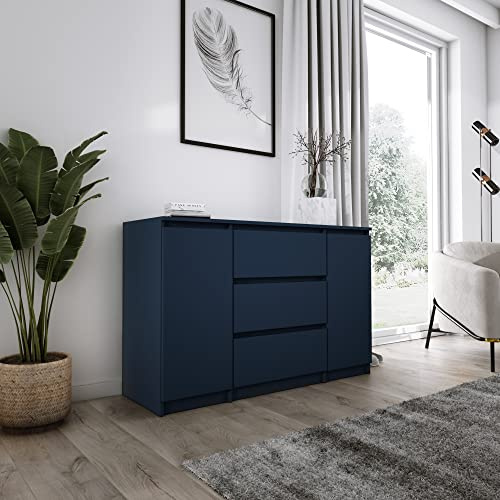 3xE Living Kommode 120 cm, 3 Schubladen, 2 Türen, Marinenblau, 120 x 40 x 78 cm