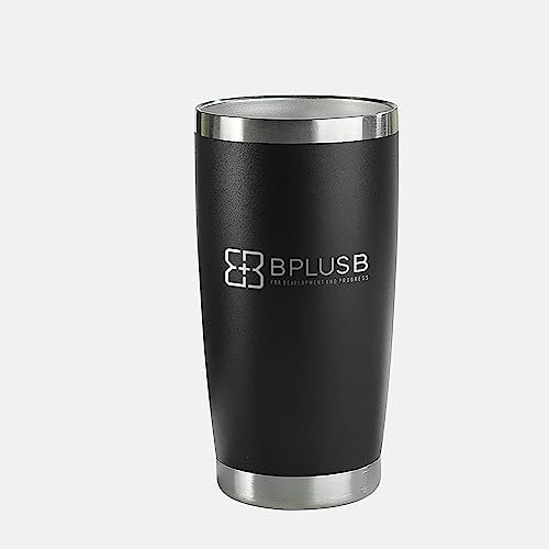 BPLUSB Thermobecher mit Deckel und Strohhalm, 590 ml, Schwarz