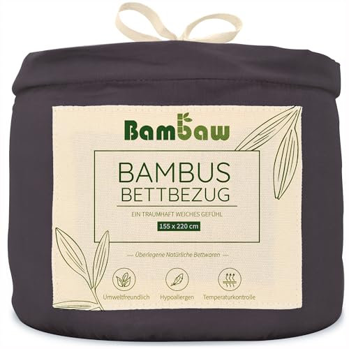 Bambaw Bettwäsche Bambus 155x220 cm, atmungsaktiver und kühlender Bettbezug, hautfreundliche Anti Allergie Bettwäsche aus 100% Bambusfasern, Deckenbezug weich (Anthrazit)