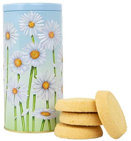 Floral Biscuit Tin Gift - Scottish Shortbread Tin, Biscuit Selection Box for Sharing, Luxury Treat Hamper Ideas - Novelty British Gifts, Birthday & Fathers Day Gift Ideas for Dad - Daisy