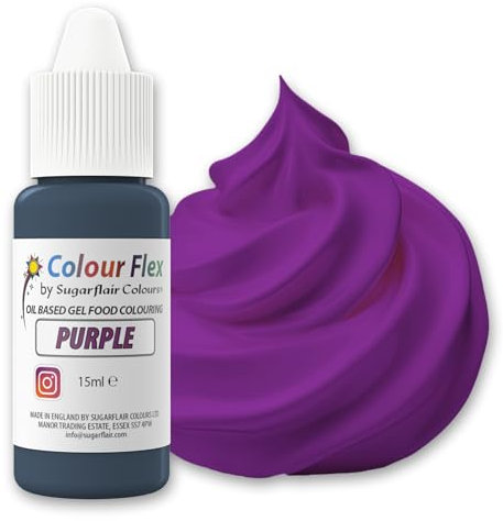 Colour Flex Oil Based Food Colouring Purple - Concentrated Food Colouring for Colouring High Fat Foods; Buttercream, Chocolate, Sugar Paste, Fondant, Icing, Batter & More - 15ml