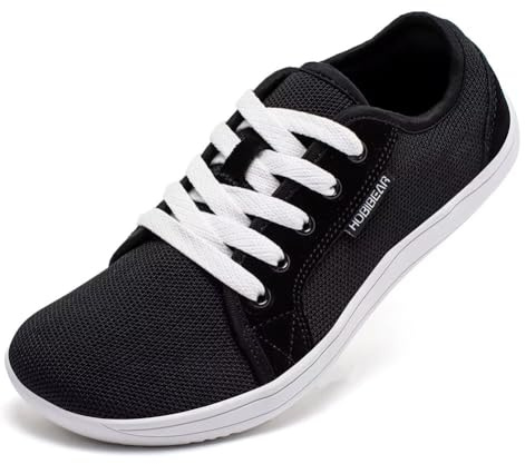 HOBIBEAR Unisex Wide Barefoot Shoes for Men Women Outdoor Trail Running Minimalist Walking Shoes Lightweight and Breathable(Black White 5.5 UK)