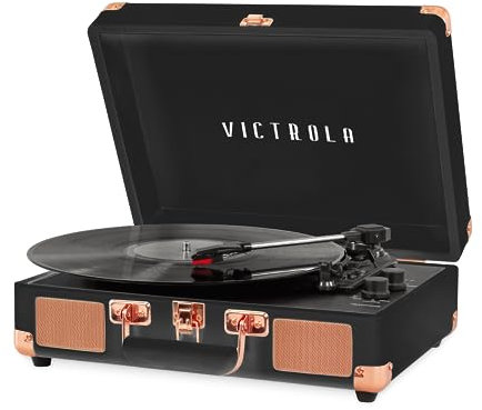 Victrola Vintage 3-Speed Bluetooth Portable Suitcase Record Player with Built-in Speakers | Upgraded Turntable Audio Sound|Black Rose Gold, Model Number: VSC-550BT-BRG