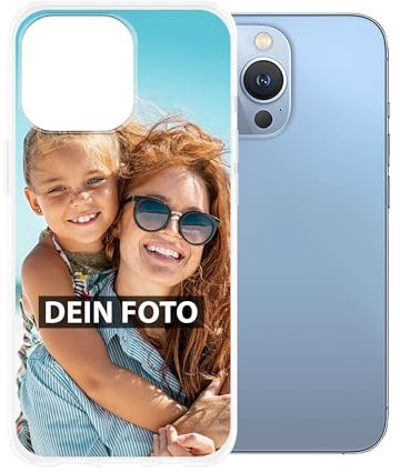 Personalisierte Handyhülle für Apple iPhone - Individuell selbst gestalten mit Foto und Text - Transparente Hülle aus Silikon 13 Pro