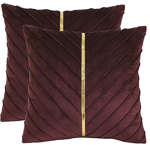 TOSLEO 2 Stück Samt Kissenbezüge 40x 40 cm Dekorative Kissenhülle mit Gold Leder Luxus Moderne für Wohnzimmer Schlafzimmer Sofa Kissen Bett Weinrot
