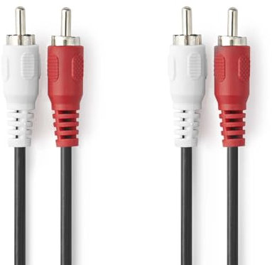 NEDIS Cable de audio estéreo, 2 conectores RCA, 2 conectores RCA, niquelado, 2,00 m, redondo, color negro