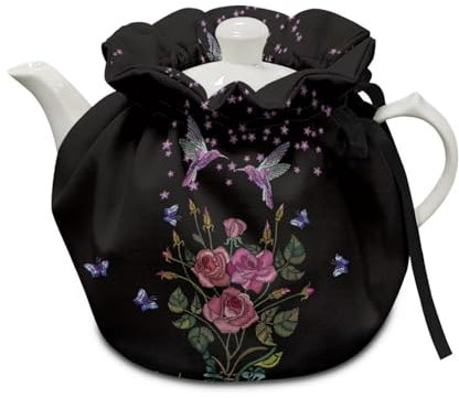Poceacles Teapot Dust Cover Tea Cosy for Teapots Decorations for Kitchen Home Table Top Tea Kettle Insulation Tea Pot Cover for Hotel Tea Party, Hummingbird Rose Butterfly