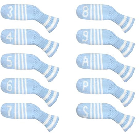 Scott Edward 7 Pcs/10 Pcs Golf Iron Covers Cuteness Knitted Socks Shape Washable & Durable Club Head Protector (Blue White)