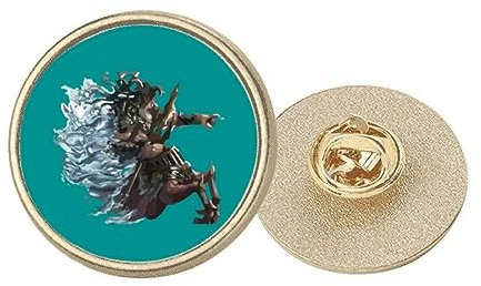 Broche ronde en métal doré avec motif hippocampes, M, Métal