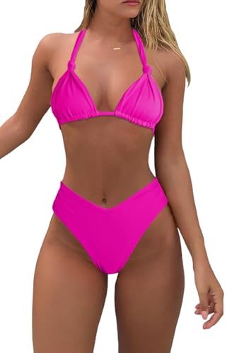 Bikini Sets for Women Sexy Halter Triangle String Bikini Cheeky V Cut High Waisted Thong Swimsuits 2 Piece
