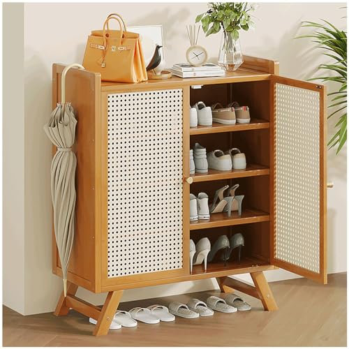 SINBINTA Schuhschrank mit 2 Türen, Bambus Schuhaufbewahrung Organizer, freistehendes Schuhregal für Wohnzimmer, Flur, Schlafzimmer (5 Ebenen), SET023