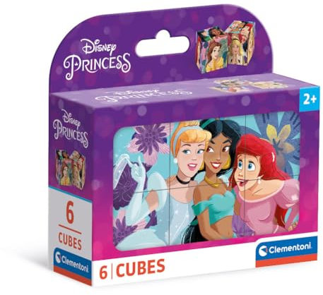Clementoni Princess-6 Pezzi Bambini 2 Anni, Cartoni Animati, Cubi, Puzzle Disney, Made In Italy, Multicolore, 40660