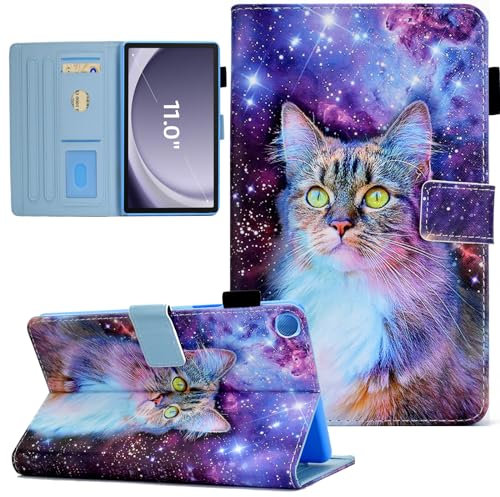 KEROM for Samsung Galaxy Tab A9+ Case 11 inch 2024 2023 (SM-X210/X216/X218), Samsung A9 Plus Tablet Case, PU Leather Stand Cover for Galaxy Tab A9+/A9 Plus Tablet, Auto Wake/Sleep - Space Cat