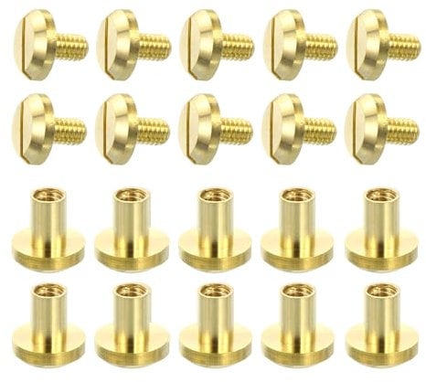 sourcing map 10Sets Brass Chicago Screw Fasteners, 8mm Concave Screw Back Binding Post Nail Stud Rivets Fastener for DIY Leathercraft