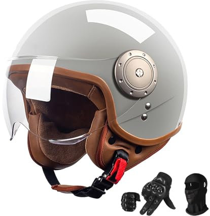 3/4 Halber Motorradhelm, Retro-Motorradhelm,DOT ECE-Zugelassener Retro-Jet-Helm Für Damen Und Herren, Moped, Motorrad 54-62cm