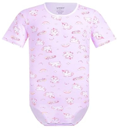 Landofgenie Kurzärmeliger Herren-Bodysuit Einteiliges T-Shirt Bedruckter Pyjama Leotard Atmungsaktive Baumwolle Onesie Einhorn Rosa L