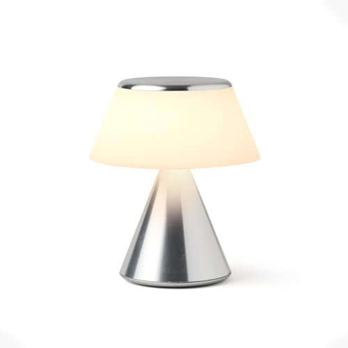 Lexon Lampe de chevet tactile LUMA S, veilleuse sans fil avec variateur d'intensité et synchronisation multi lampes, 9 couleurs LED, Rechargeable, Aluminium - Alu