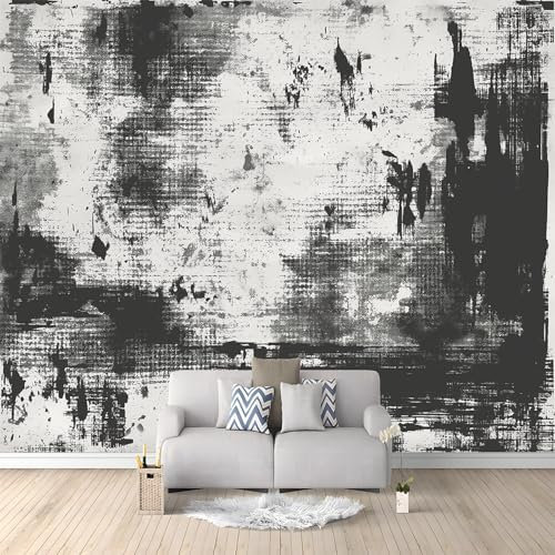 Textura De Tinta Rugosa Abstracta Mural de papel tapiz, murales decorativos premium no tejidos, Negro, Gris Papel tapiz fotográfico para decoración de paredes del hogar 350 x 256 cm
