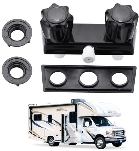 Wohnmobil-Duscharmatur, 10,2 cm, Wohnmobil-Wasserhahn-Ventil, Ersatz mit 2 Knaufgriffen für Innen- und Außendusche, Schwarz