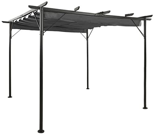Homgoday Pergola avec toit rétractable Anthracite 3 x 3 m en acier 180 g/m² Arches de jardin, treillis, tonnelles et pergolas, arches de jardin, treillis, tonnelles et pergolas