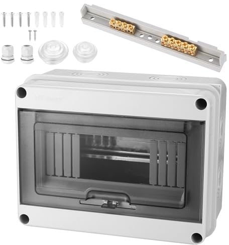 Sicherungskasten Aufputz IP65 wasserdicht, Aufputz 8 Wege Verteilerkasten, Unterverteilung Kleinverteiler Aufputz 1 Reihig-8 Module, Stromverteilung Verteilerschrank mit Terminals für Garten Außen