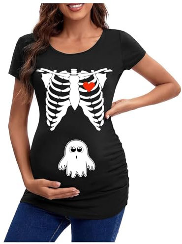 Squelette de Tête Halloween Vêtements Femmes Enceintes Top Teasing Européen Limite T-Shirt Top Femmes Enceintes Femmes T-Shirt Serré Haut Femme, Blanc., XXL