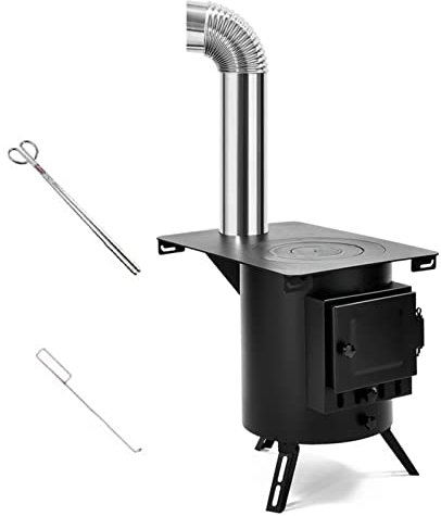 Stufa a Legna, Stufa a Legna Portatile Rotonda, Stufa da Campeggio a Legna per Esterni Nera, Kit Camino per Stufa da Tenda, riscaldatore, per Cucinare Picnic Barbecue, Riscaldamento di Grand