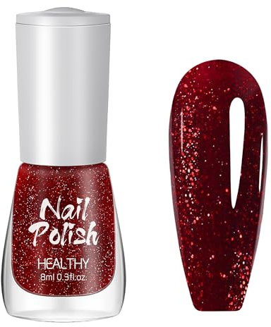 Roter Glitzer-Nagellack, Glänzender Schnelltrocknender Nagellack - 8ML Shining Nagellack Ohne UV Lampe Sparkly Nail Polish Maniküre für DIY Nail Art Maniküre zu Hause Salon (Rot)
