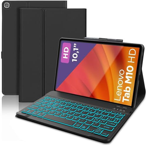 WAVATA Tastiera per Lenovo Tab M10 3 Generazione 10.1'' -Custodia Tastiera per Lenovo Tab M10 TB-328FU/TB-328XU-Tastiera Wireless Bluetooth Staccabile con Retroilluminata a 7 Colori, Italiana - Nero