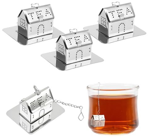 imposyu Lot de 4 Passoire à Thé avec Chaîne Boule à Thé Filtre à Thé Inox Infuseur à Thé Trou Fin Forme de Maison Boules à Thé Acier Inoxydable pour Thé, Epices et Assaisonnements