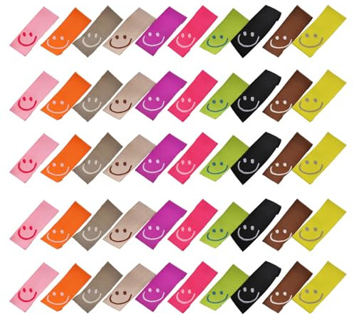 Roinaid 50 Stück Handmade Label zum Annähen Handmade Stoffetiketten Handgefertigte Etiketten für Kleidung Smiley Handmade Stoff Labels,für DIY-Kleidungsnäharbeiten (Mehrfarbig)