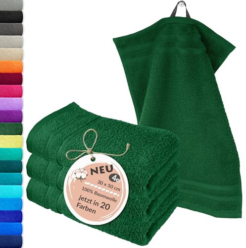 Lashuma Baumwoll Handtuch Set 30x50 cm, London 4er Set Gästehandtücher Tannengrün, Ideal als Kinderhandtuch, für das Gesicht und als Gästetuch
