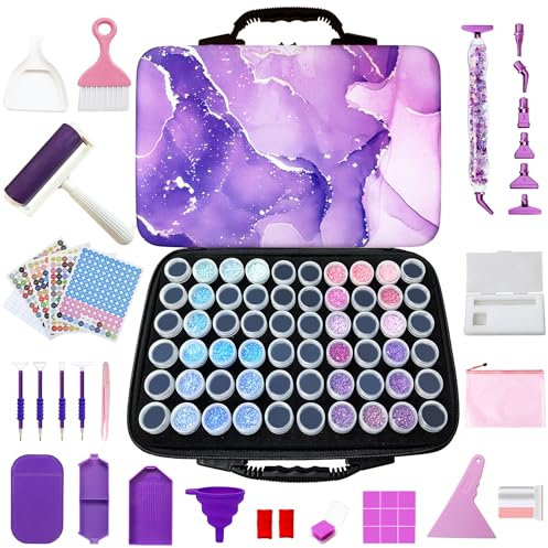 Fokenzary Art Diamond Painting Storage Containers 60 Slots Diamond Painting Kits Accessories and Tools Portable（Violet）