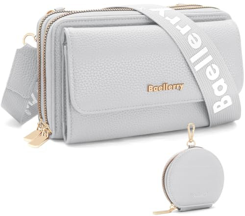 Handytasche zum Umhängetasche Damen Klein Umhängetasche Handy Damen PU Leder Crossbody Schultertasche mit Kartenschlitz Geldbörse 3 Fächern Verstellbar Abnehmbar Schultergurt (Grau)