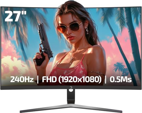 GAMEPOWER Vivid V60 27 Zoll 240Hz Curved Gaming Monitor, 0.5ms, PC Bildschirm Full HD 1080P VA Gebogen 1500R HDR Display, Rahmenloses, FreeSync und G-Sync, 125% sRGB, mit Lautsprecher