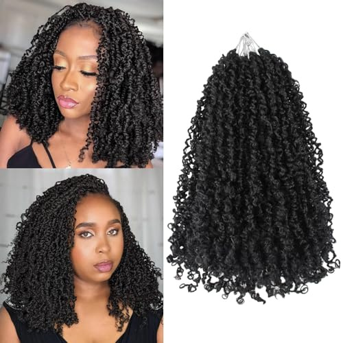 Yanky Twist Crochet Hair 12 Inch 9 Packs Pre-twisted Fluffy Spring Passion Twist Braids Pre-Looped yankee Twists Crochet Hair (1B, 12INCH (Pack of 9))