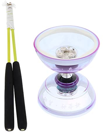 Folpus Professionelles 3 Lager Diabolo mit Stöcken Und Schnur, LED Gummiballspielzeug, Koordinationsspielzeug für Kinder Und Jugendliche, 5 Farben Zur Auswah, Lila