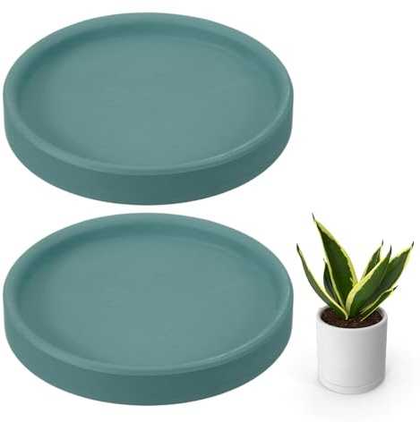 sourcing map 2 Pcs Round Plant Saucers, 4 Inch Ceramics Plant Drip Trays for Pots, Heavy Duty Flower Pot Saucers for Indoors and Outdoors, Deep Green