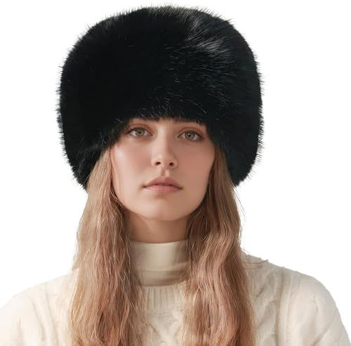 FEOYA Damen Plüsch Wintermütze Warme Russische Fellmütze Siberian Kosakenmütze Faux Pelz Eimerhut Kunstpelzmütze