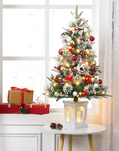 Weihnachtsbaum künstlich, 91cm Tannenbaum künstlich mit 78 LED Beleuchtung & 8 Modus, PVC Naturgetreu Spitzen & Stabiler Metallständer, dichte Zweige, Schnellaufbau für Zuhause Geschäfte - D