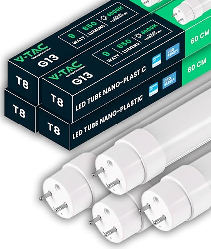 V-TAC 4x LED Röhre 60 CM - T8 - G13 -Fassung 7,5W - 850 Lumen - Samsung Chip - LED-Röhren für Decke, Wand, Garage, Geschäft - T8 Röhre - Ersatz für Neonröhren - Licht Neutralweiß 4000K