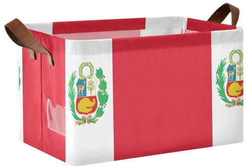 Dekorativer Korb-Organizer, Motiv: Flagge, Peru, faltbar, Stoff-Aufbewahrungswürfel, Organizer mit Griffen, Make-up-Bücher, Regale, Wohnzimmer, für Make-up, Bücher, Regale, Wohnzimmer, Cajas Para