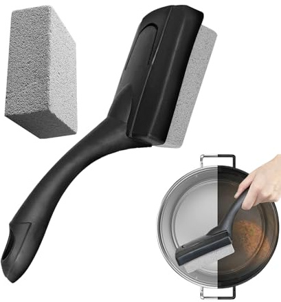 Pumice Stone Brush With Handle |Reusable Household Cleaning Tool For Grills, Tile Grout, Oven Interiors, Pot Bottoms, Frying Pans, Stovetops & Range Hood Filters | Great For Camping Stoves