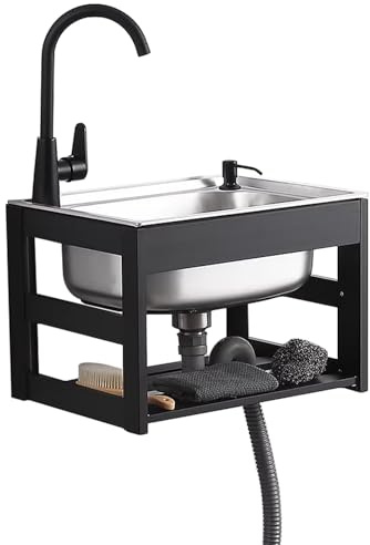 Kitche Station Utility Sink – Allzweckspüle, Freistehendes Einzelbecken, Warm-/Kaltwasserleitungen, For Küchen, Badezimmer, Garage(38x32x35cm)