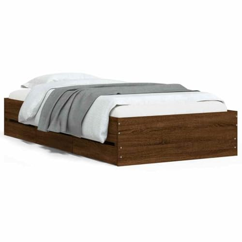 HFXHIJXQ Bettgestell mit 6 Schubladen braun Eichen-Optik 90 x 200 cm massiver Holzwerkstoff Lattenrost einzelbett modernes Design platzsparendes Schrankbett für Jugendzimmer und Gästezimmer