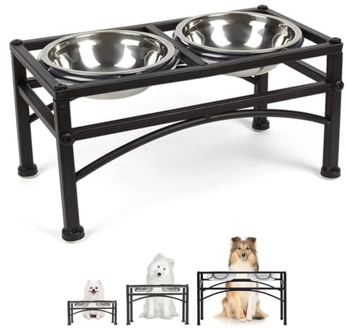Dazone Gamelles Chiens Surélevée avec 2 Bols en INOX de 2,1L pour Petit Grand Chien Choit Chat, Porte-gamelles avec Support Écuelle Distributeur de Nourriture pour Animaux de compagnie Bar à chien (L)