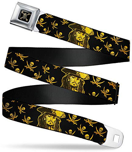 Gurtschnalle Jack Sparrow Sketch Skull Crossbones Scattered Black Gold 32 bis 52 Zoll