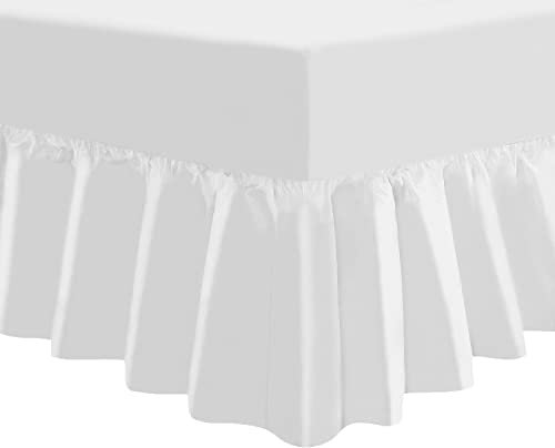 NIYS Luxury Bedding Spannbetttuch aus Perkal-Polyester-Baumwoll-Polyester-Baumwoll-Mischgewebe, extra tief, Rüschenvolant, leicht, weich (135 x 190 x 25 x 38 cm Rüschen), Doppelbett, Weiß