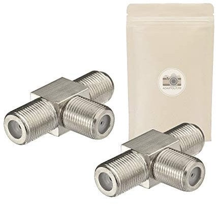 Adaptout X2 Adaptateur T 3 Prise Femelle TV Type F RF coaxial Doubleur Splitter Y Diviseur connecteur a vis Satellite Antenne TNT Marque FRANÇAISE